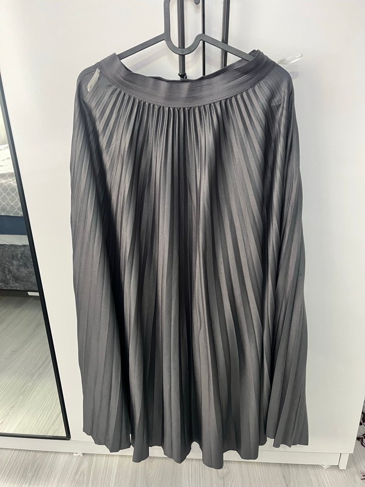 Gri Pilili Midi Uzun Etek - Görsel 3