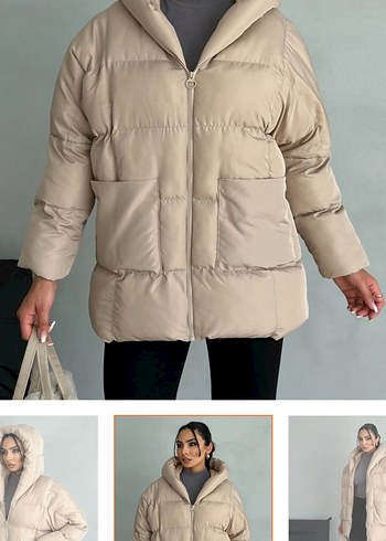 Toz pembe Yüksek Yakalı Kadın Midi Mont - Görsel 2