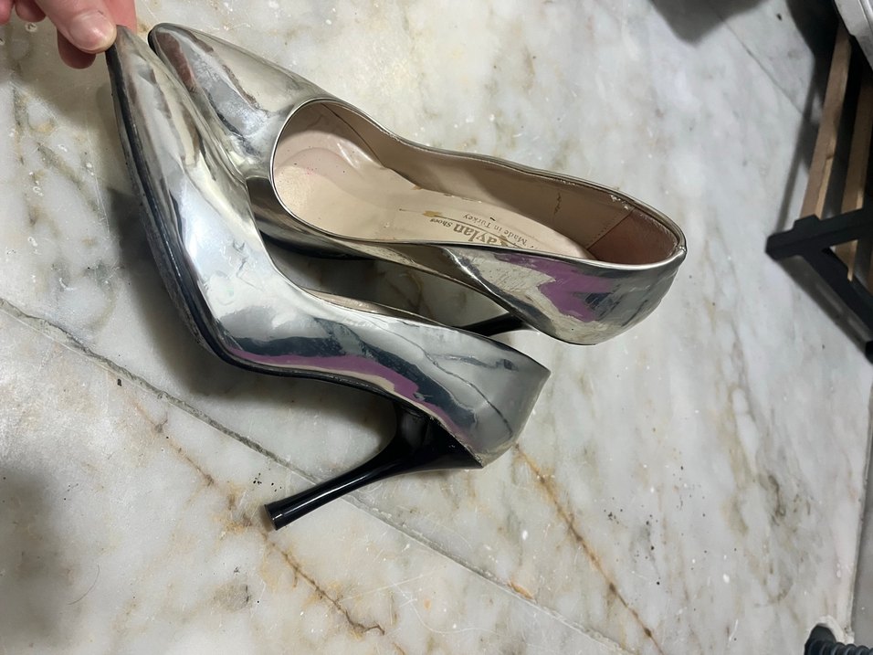 Gri Parlak Metalik Stiletto Topuklu Kadın Ayakkabı - Görsel 3