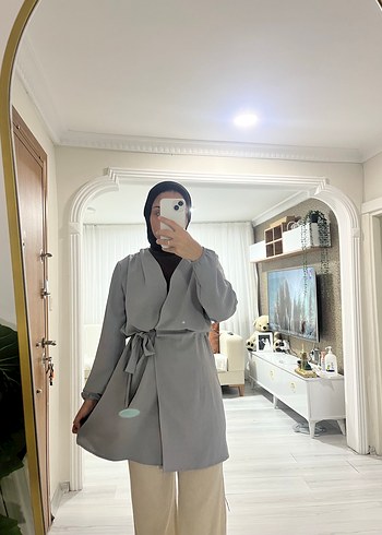 Kadın Gri Midi Kemerli Trench Coat