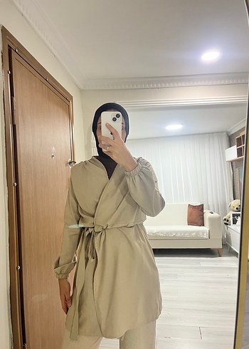 m Beden Bej Uzun Kollu Kadın Kimono