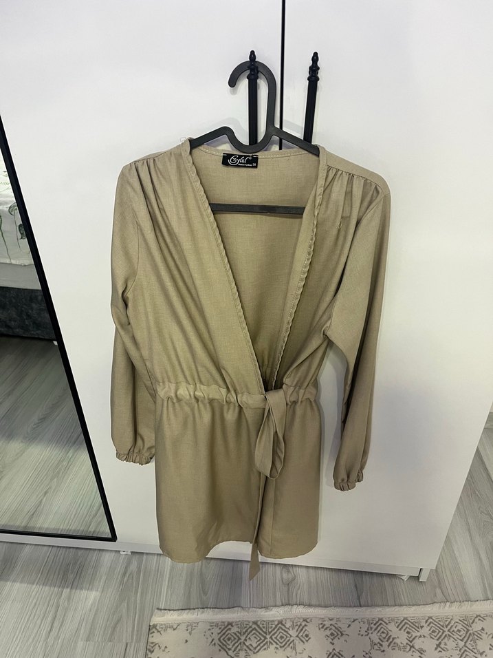 Bej Uzun Kollu Kadın Kimono - Görsel 4