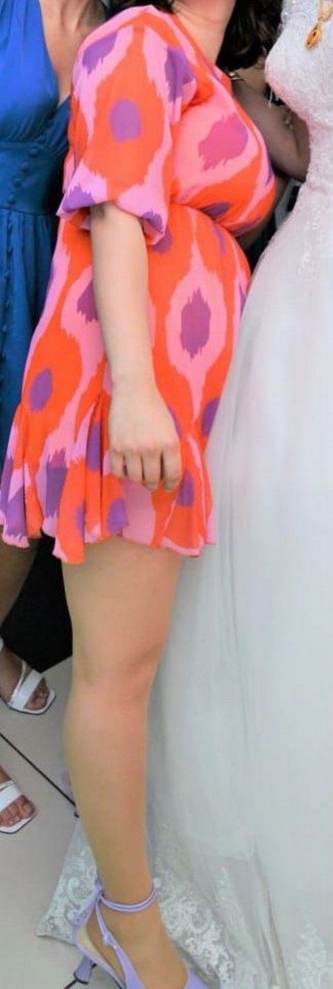 Pembe Bağlama Desenli Mini Elbise - Görsel 3