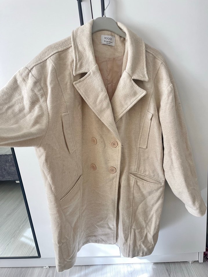 Bej Kadın Keten Midi Ceket Kaban - Görsel 2