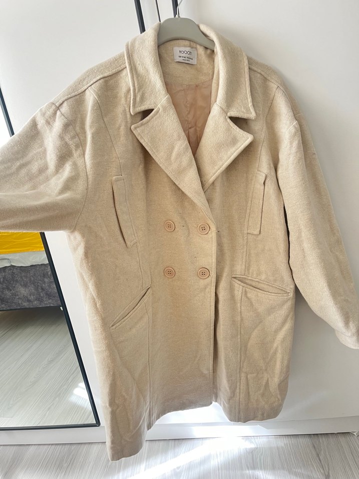 Bej Kadın Keten Midi Ceket Kaban - Görsel 3