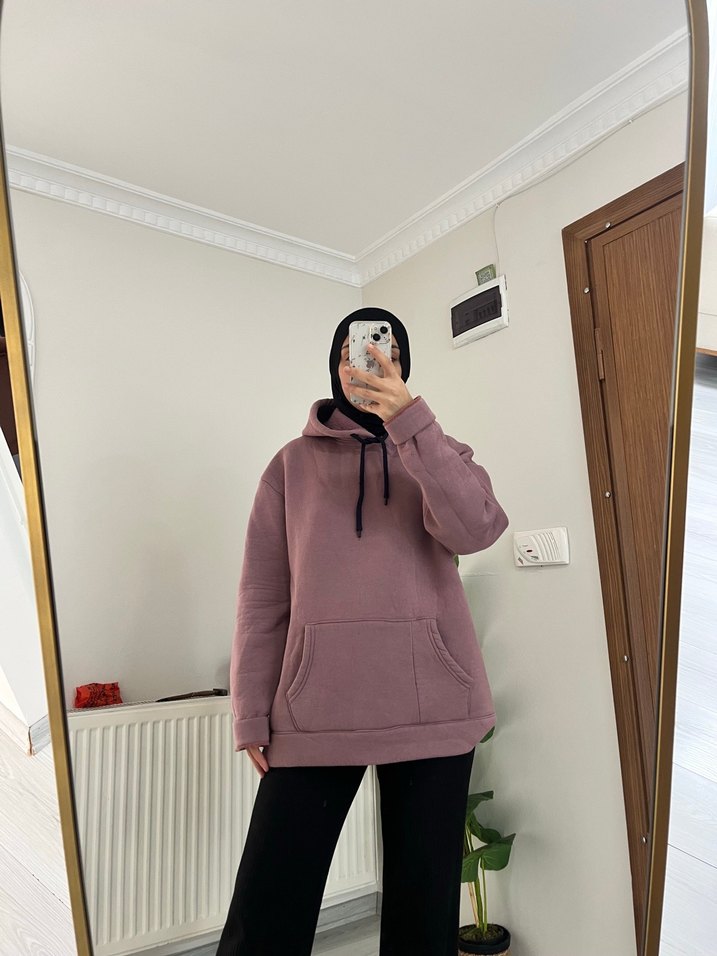 Pembe Kapüşonlu Rahat Kesim Sweatshirt - Görsel 2