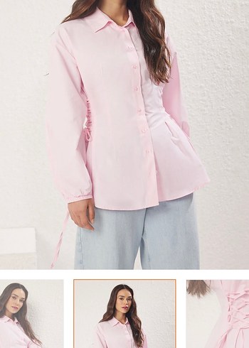 Pembe Pamuklu Düğmeli Uzun Kollu Gömlek