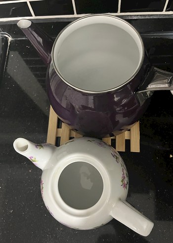 Mor Çaydanlık Seti, Çiçek Desenli Üst Demlik - Görsel 4