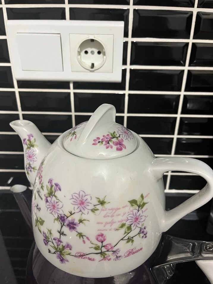 Mor Çaydanlık Seti, Çiçek Desenli Üst Demlik - Görsel 3