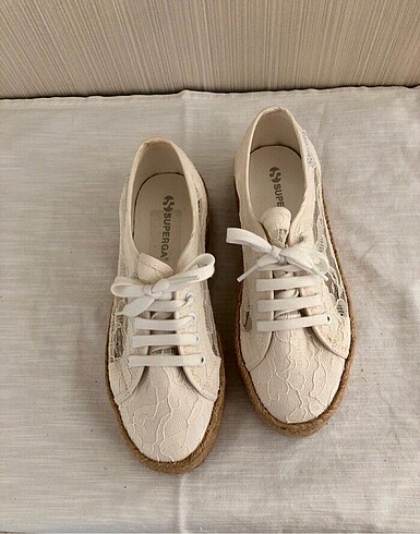 38 Beden beyaz Renk Superga dantelli platform sneaker