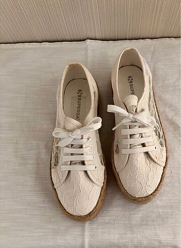 38 Beden beyaz Renk Superga dantelli platform sneaker