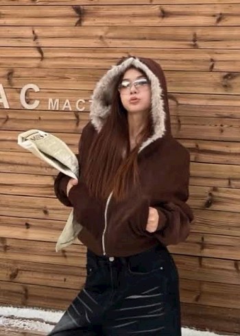 Zara Kahverengi Kapüşonlu Sweatshirt - Görsel 2