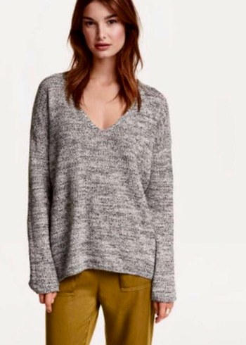 H&M Gri Melanj V Yaka Triko Kazak