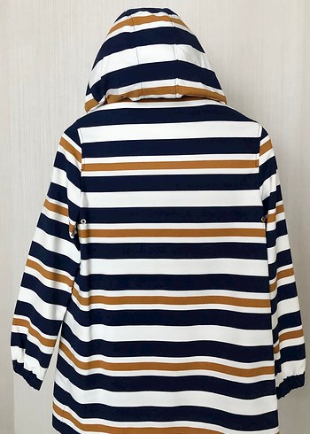 Kapüşonlu Çizgili Kadın Yağmurluk - Görsel 5