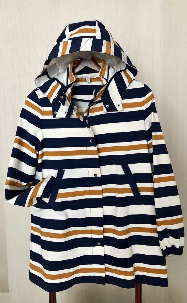 Kapüşonlu Çizgili Kadın Yağmurluk - Görsel 2