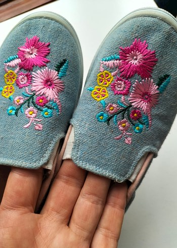 Renkli Nakışlı Kot kız çocuk ayakkabı - Görsel 4