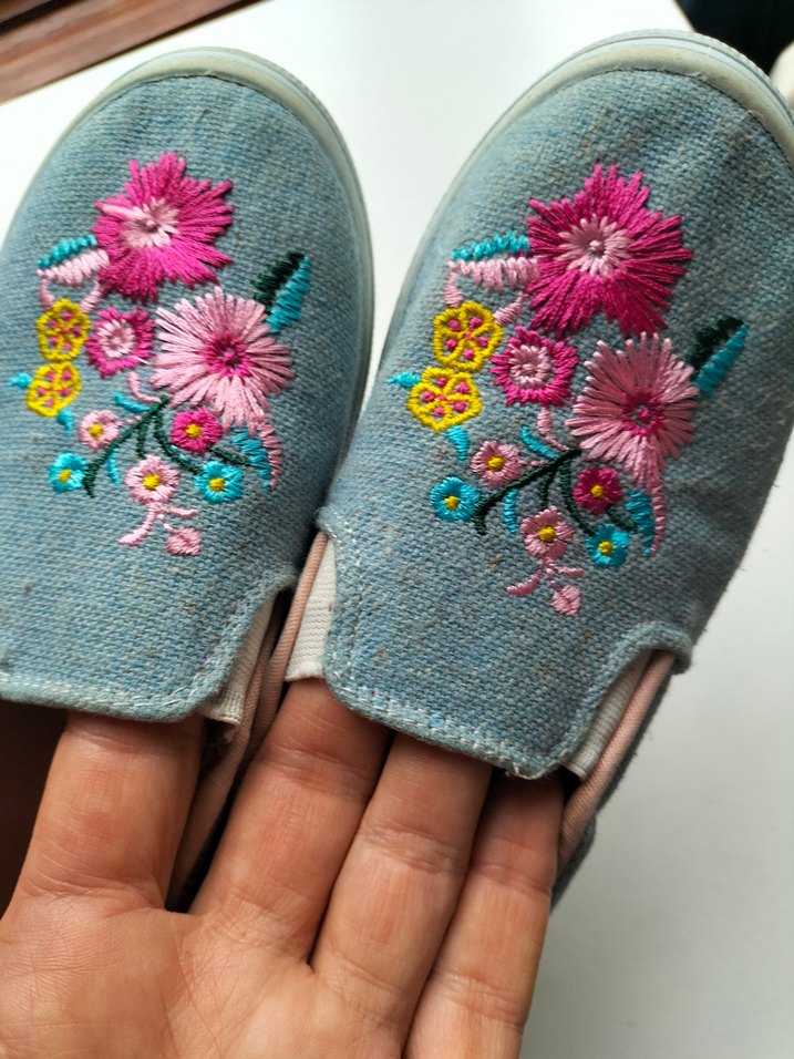 Renkli Nakışlı Kot kız çocuk ayakkabı - Görsel 4