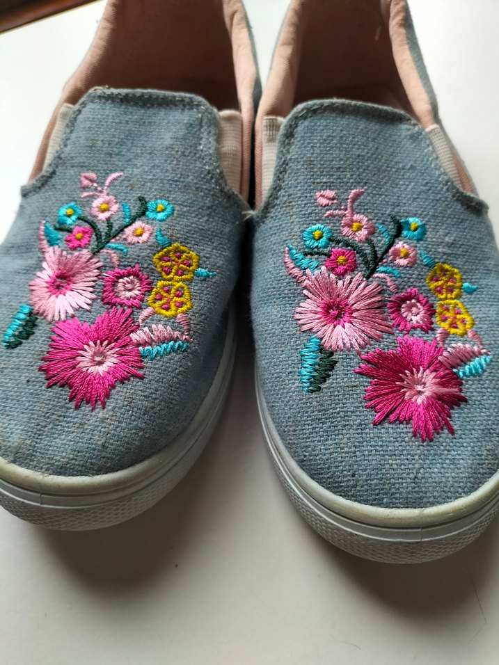 Renkli Nakışlı Kot kız çocuk ayakkabı - Görsel 2