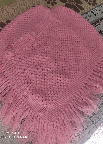 Pembe Nakışlı Kız Çocuk Örgü Panço