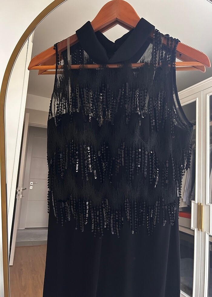 Payetli bol paça kumaş tulum - Görsel 2