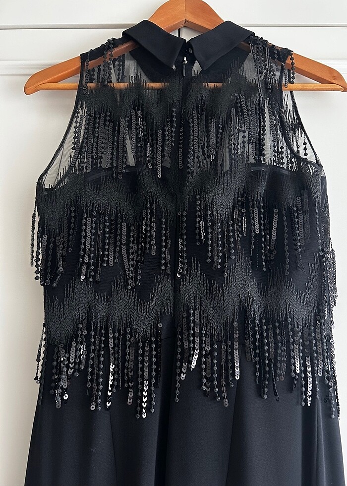 Payetli bol paça kumaş tulum - Görsel 4