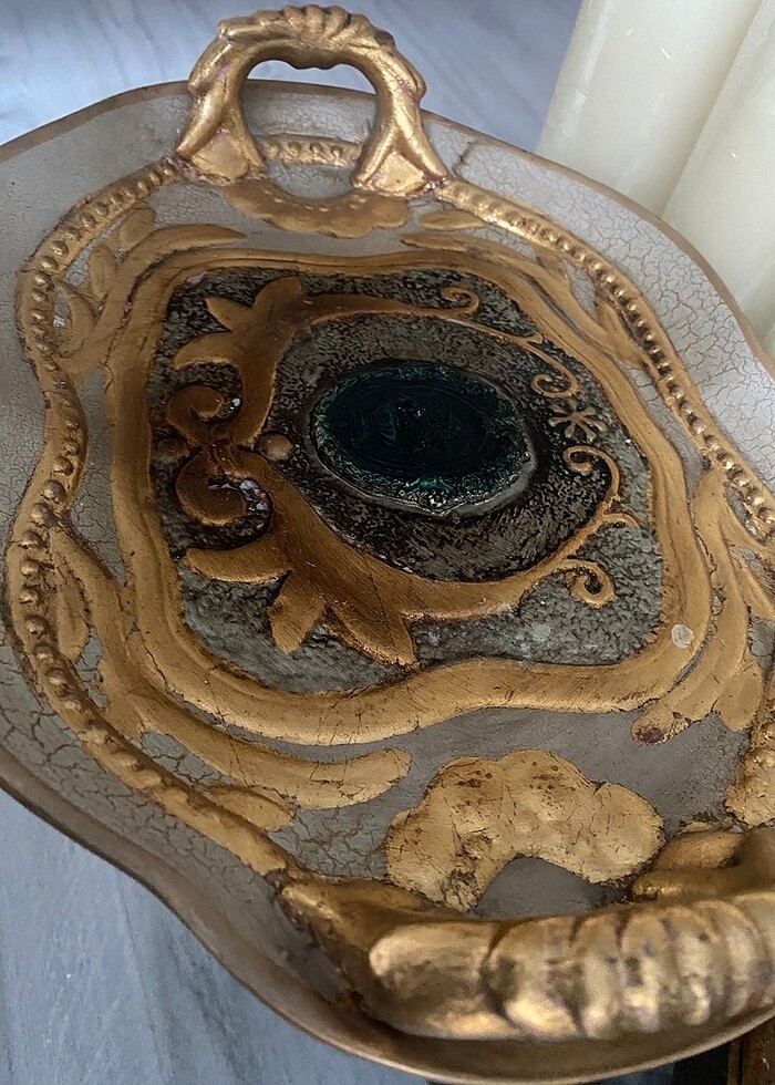 İtalyan El Yapımı Gül Ağacından Tepsi Antika - Görsel 2