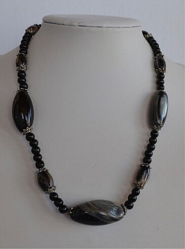 Siyah Akik&Siyah Oniks Kolye - Görsel 3