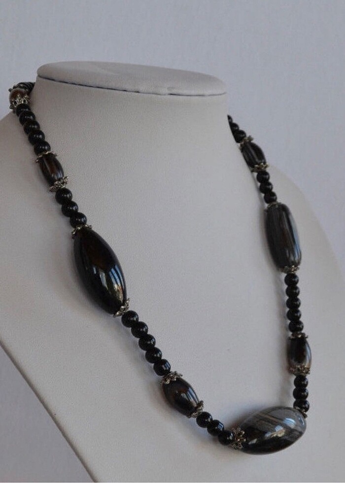 Siyah Akik&Siyah Oniks Kolye - Görsel 2