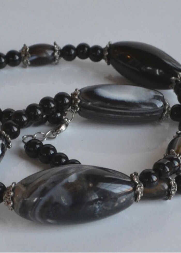 Siyah Akik&Siyah Oniks Kolye - Görsel 4