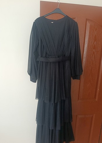 44 Beden Uzun Siyah Gotik Drapeli Kadın Elbise