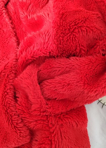 4 Yaş Beden kırmızı Renk Kız Çocuk Kırmızı Peluş Kapüşonlu Ceket