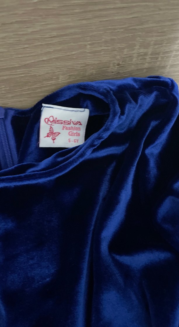 Uzun Kollu Koyu Mavi Kız Elbisesi - Görsel 3