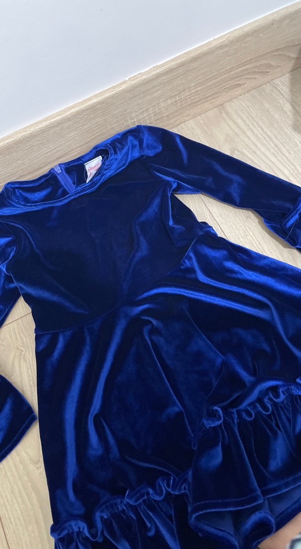 Uzun Kollu Koyu Mavi Kız Elbisesi - Görsel 2