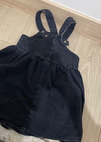 Kız Çocuk Siyah Denim Askılı Elbise - Görsel 2