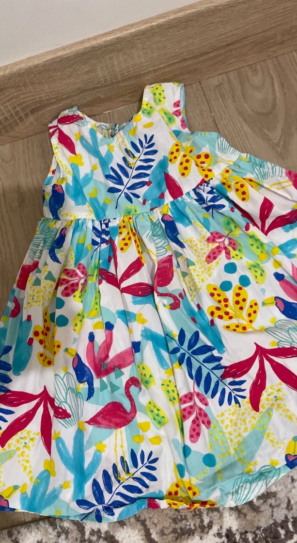 Renkli Desenli Kız Çocuk Elbisesi - Görsel 2