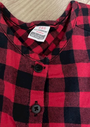 Kırmızı Siyah Kareli Düğmeli Kız Elbisesi - Görsel 3