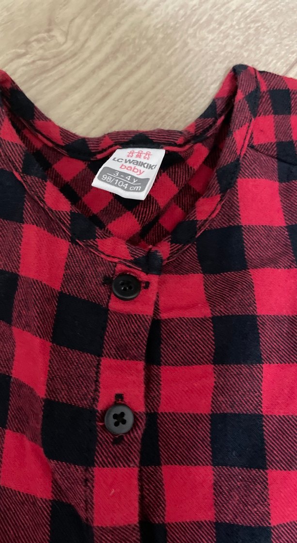 Kırmızı Siyah Kareli Düğmeli Kız Elbisesi - Görsel 3