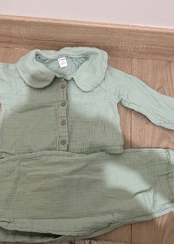 Yeşil Keten Kız bebek  Takımı - Görsel 2