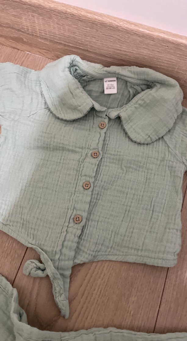 Yeşil Keten Kız bebek  Takımı - Görsel 3