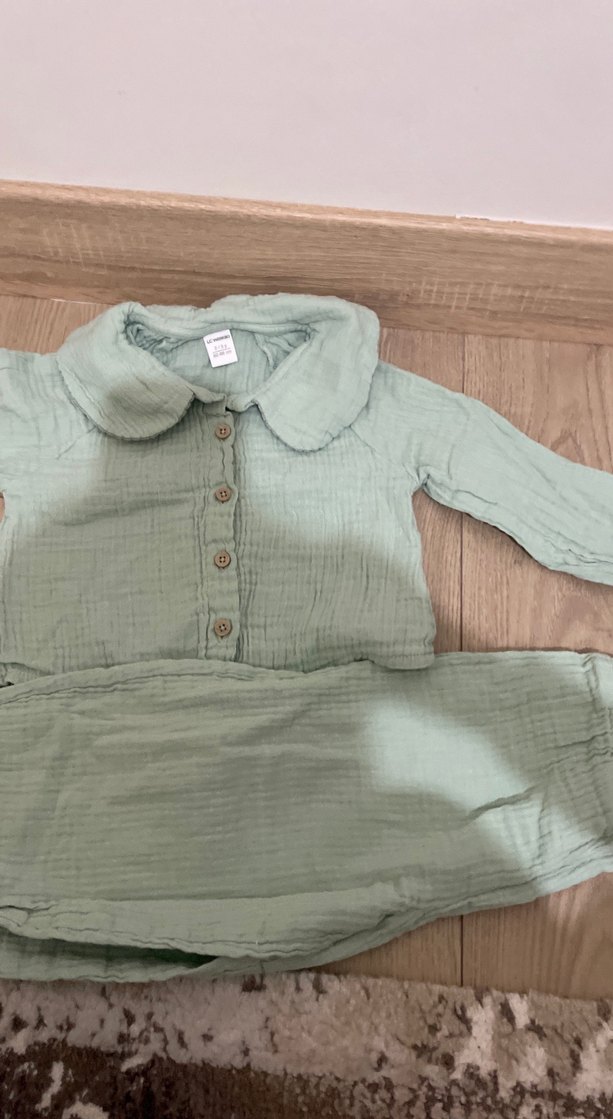 Yeşil Keten Kız bebek  Takımı - Görsel 2