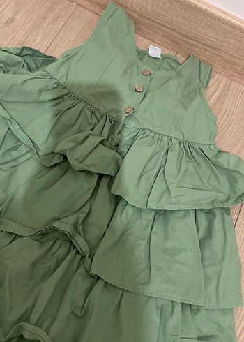 Kız Çocuk Yeşil Keten Fırfırlı Elbise - Görsel 2