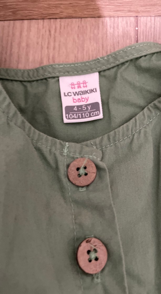 Kız Çocuk Yeşil Keten Fırfırlı Elbise - Görsel 3