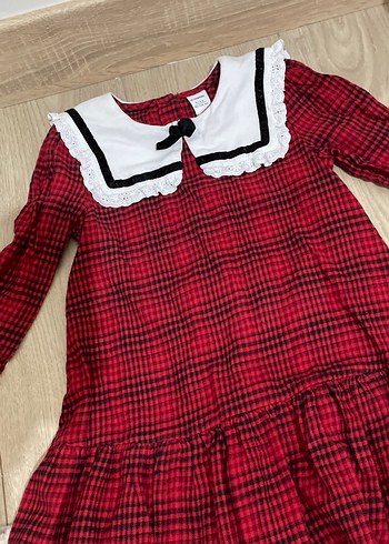 Kız Çocuk Kırmızı Kareli Fırfırlı Elbise - Görsel 2