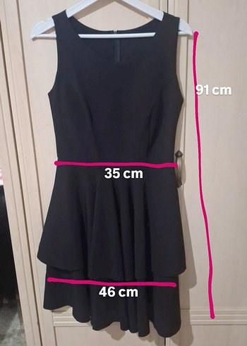 Siyah V Yaka Fırfırlı Mini Elbise - Görsel 3