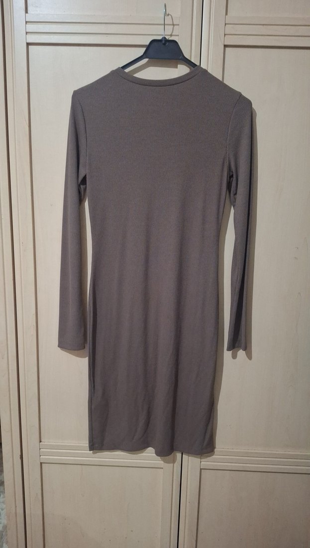 Gri Uzun Kollu Mini Kadın Elbise - Görsel 2