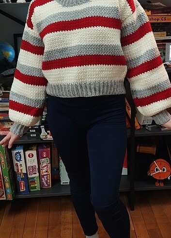 Örgü crop kazak - Görsel 10