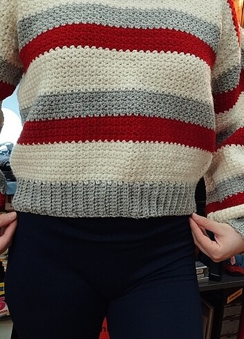 Örgü crop kazak - Görsel 8