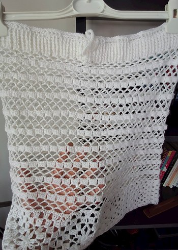 Dantel Detaylı Beyaz Örgü Mini Plaj Eteği - Görsel 5