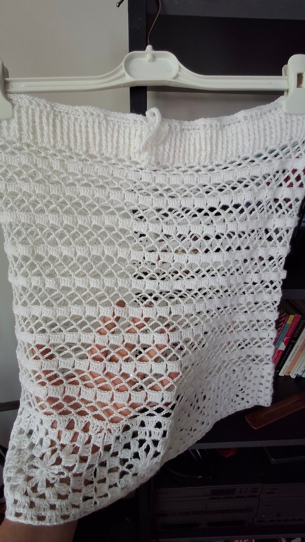 Dantel Detaylı Beyaz Örgü Mini Plaj Eteği - Görsel 5