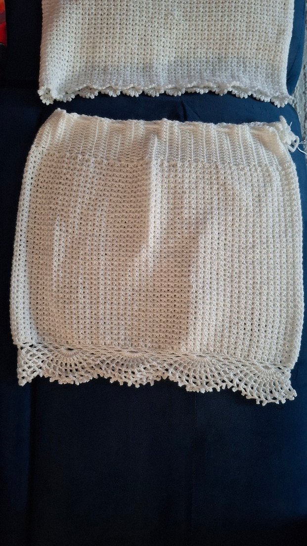 Beyaz Örgü Mini Etek ve Üst Takımı - Görsel 2